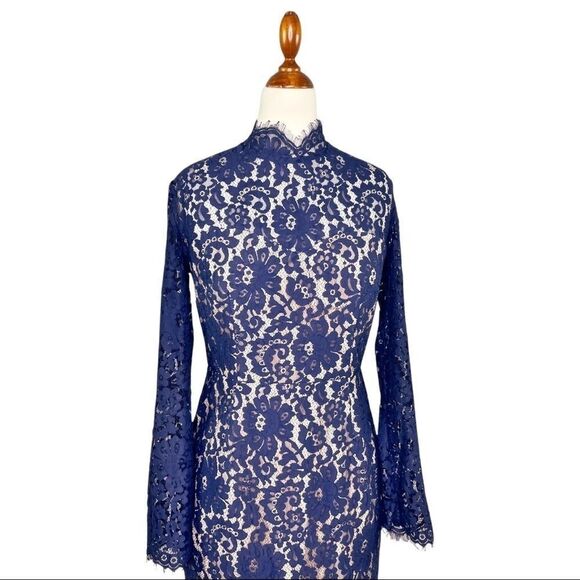 KEEPSAKE the Label Navy Blue Momento Lace Dress Mock Neck Backless Medium - Picture 10 of 15